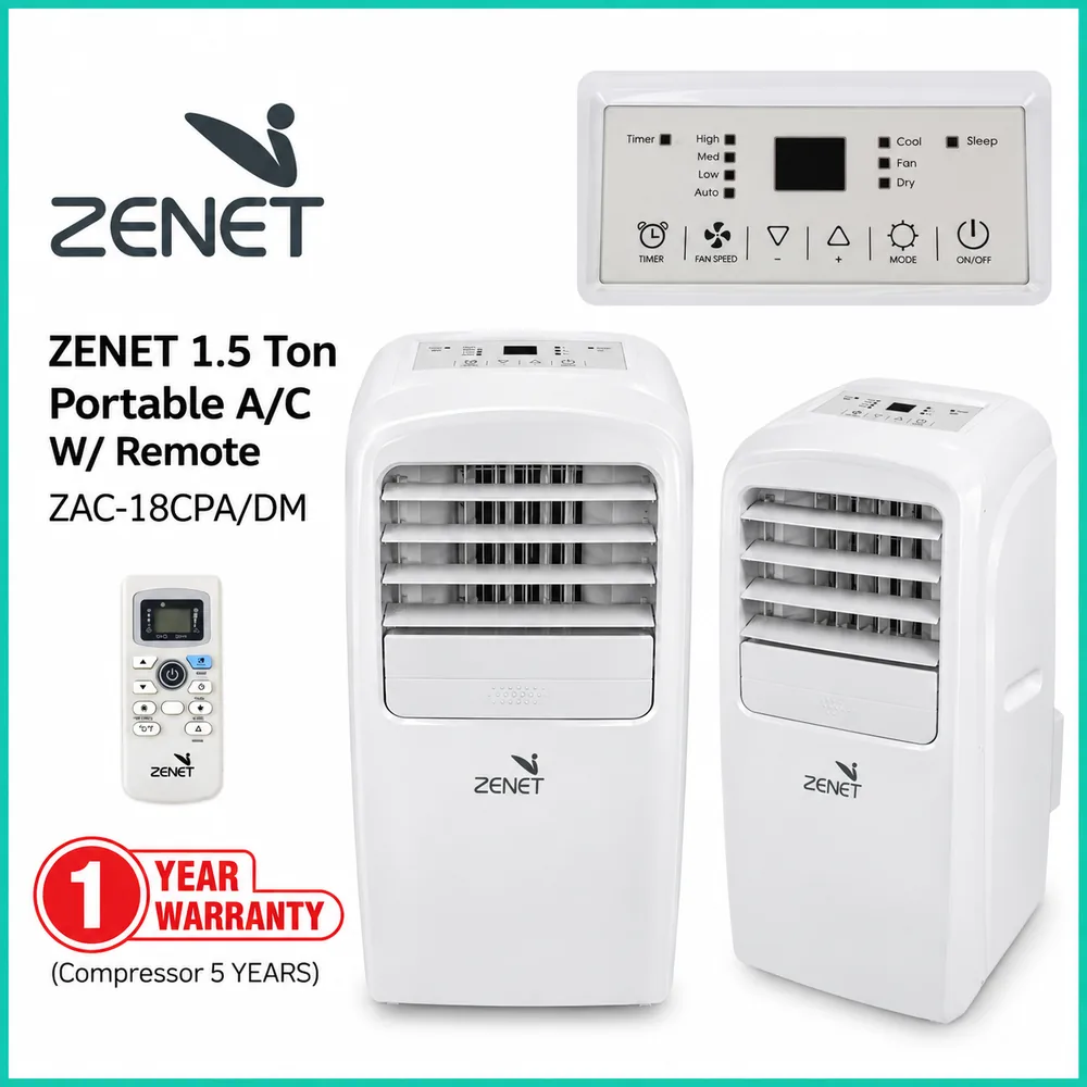 ZENET 1.5 TON PORTABLE A/C W/ REMOTE