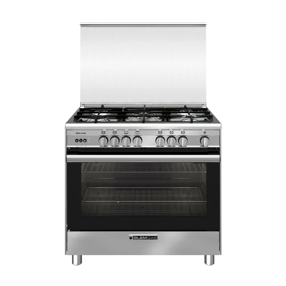 GLEM GAS COOKER 90 X 60 FULL SAFETY HEAVY DUTY 5 BURN. SS ITALY
