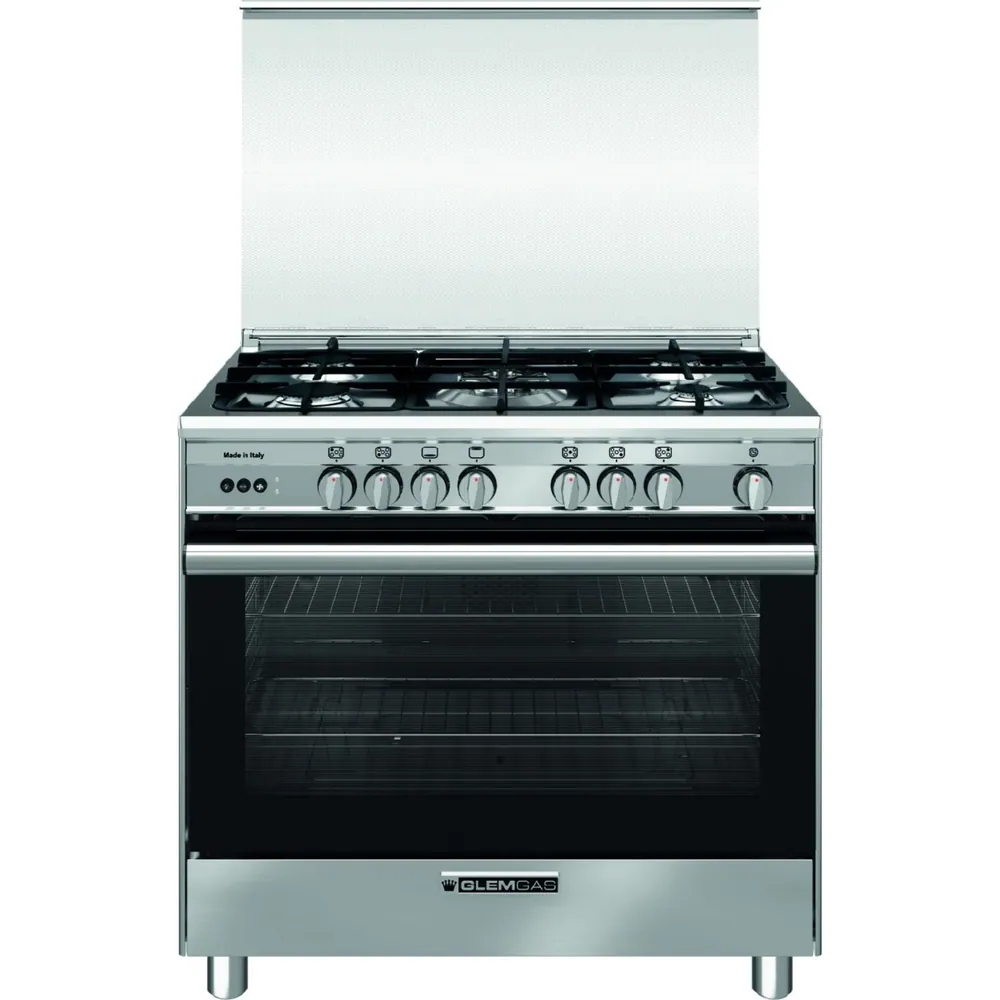 GLEM GAS COOKER 90 X 60 FULL SAFETY HEAVY DUTY W/FAN 5 BURN. SS ITALY