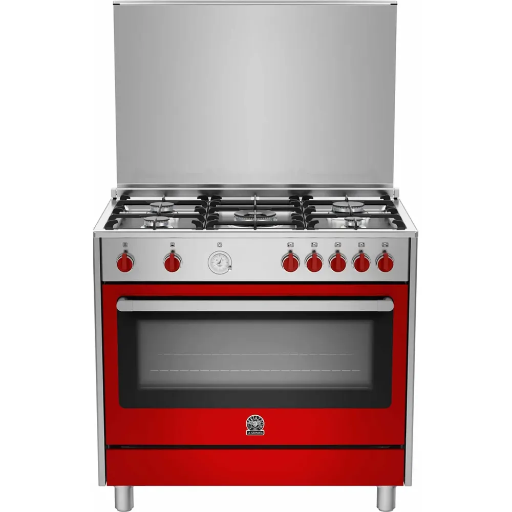 LA GERMANIA COOKER 90 X 60 FULL SAFETY HEAVY DUTY W/FAN 5 BURN. SS/RED