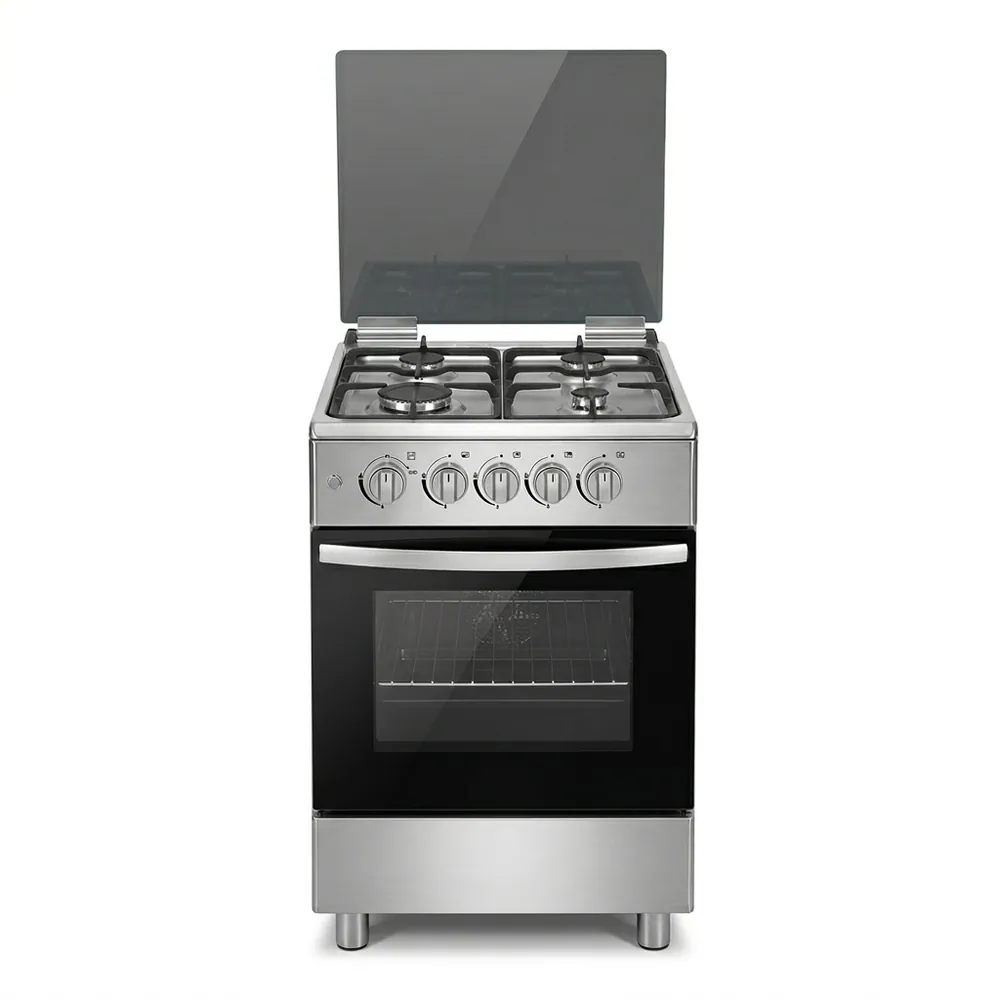 SMARTECH GAS COOKER 55 X 55 CM 4 BURNER WITH OVEN TOP GRILL GLASS LID SS