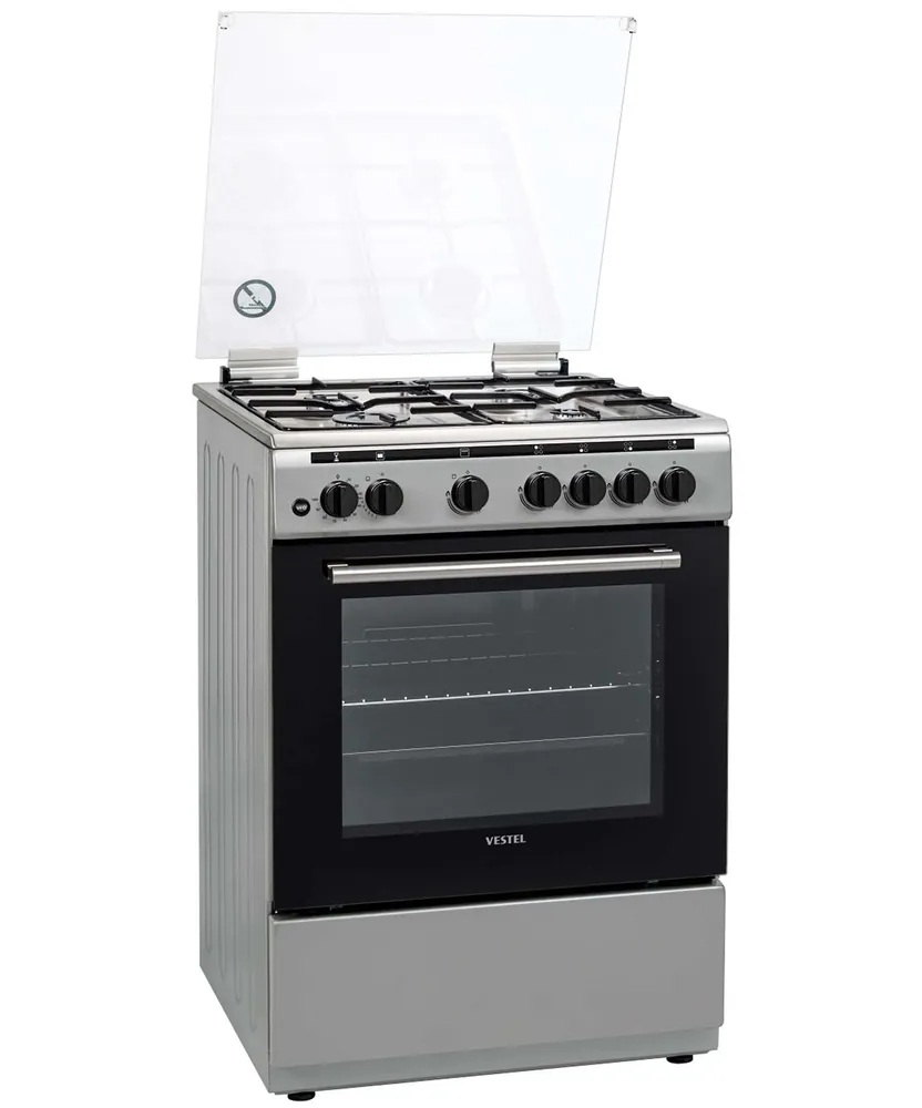 VESTEL COOKER 60 X 60 FULL SAFETY W/FAN 4 BURN. GAS OVEN SS