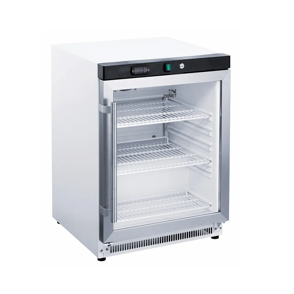 ZENET SHOWCASE FREEZER 130 LTR SINGLE DOOR GLASS DOOR UNDER COUNTER WHITE/STEEL