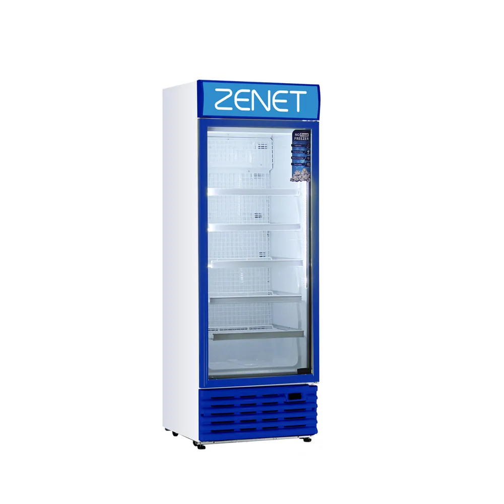 ZENET SHOWCASE FREEZER 500 LTR SINGLE DOOR GLASS WHITE/BLUE