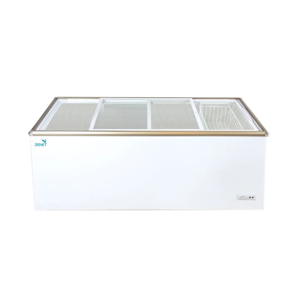 ZENET CHEST FREEZER SHOWCASE 550 LTR FLAT GLASS DOOR WHITE
