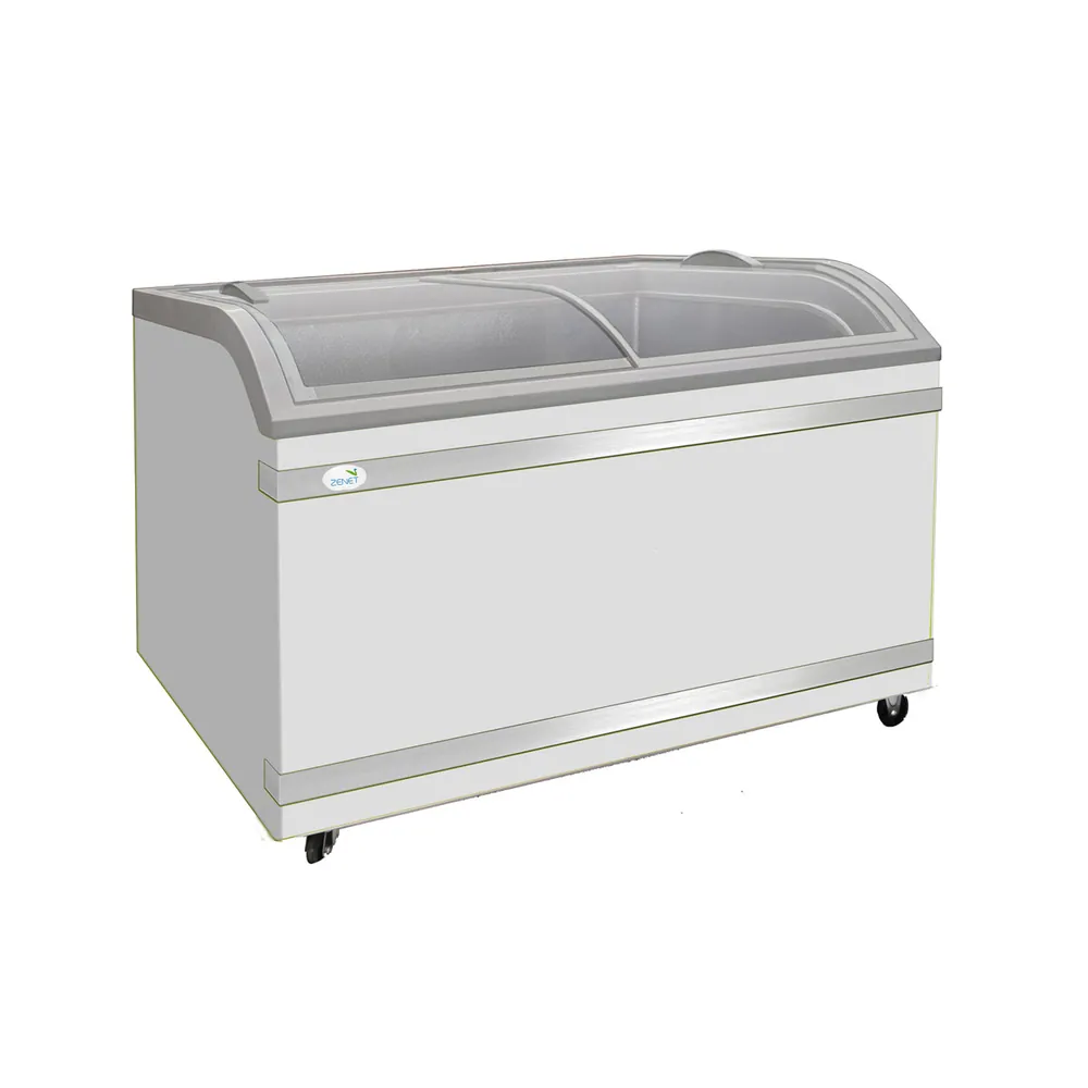ZENET CHEST FREEZER SHOWCASE 600 LTR DOUBLE DOOR GLASS WHITE/SILVER